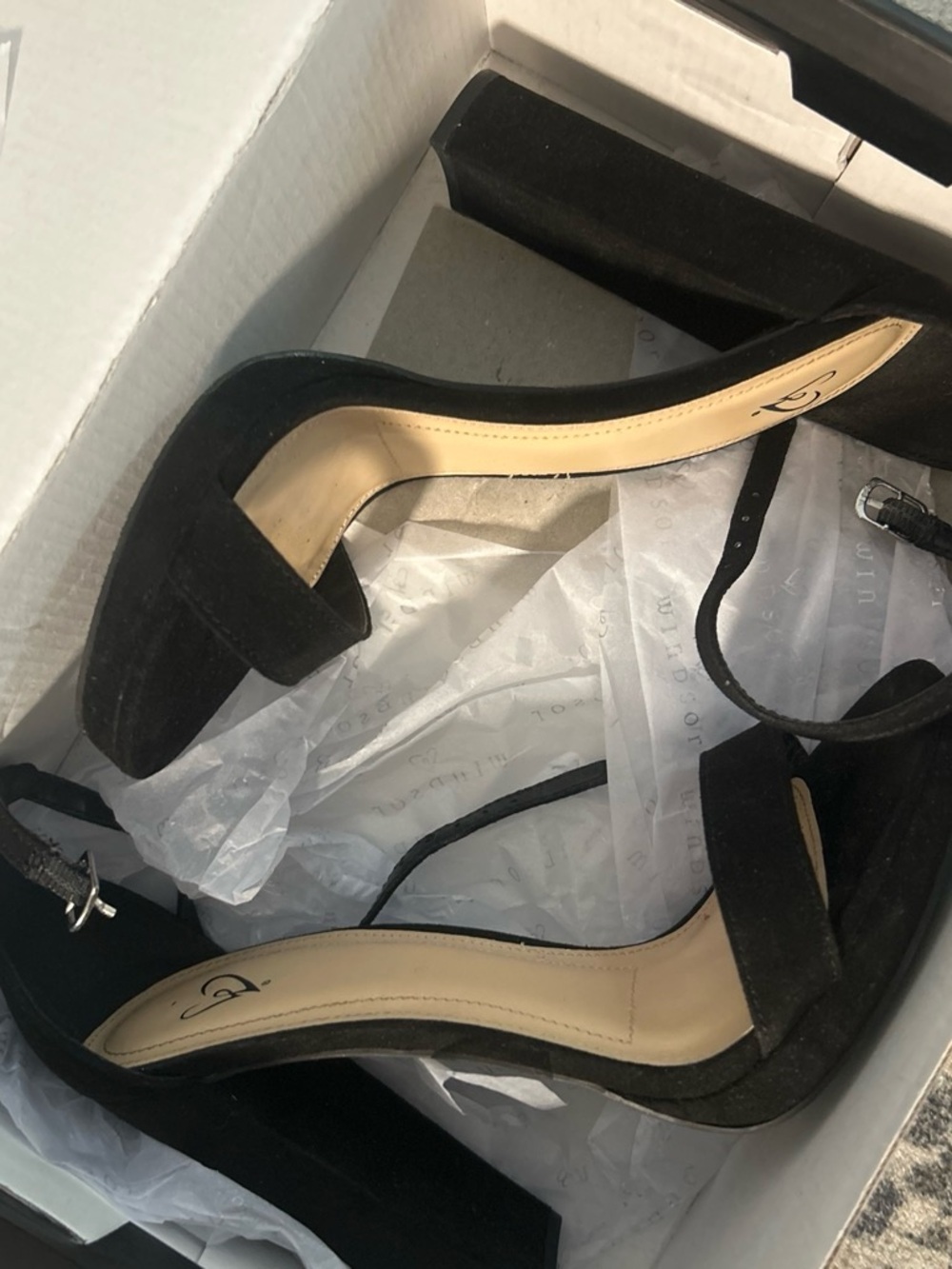 Windsor Black Suede Two-Strap Block Heel Sandals